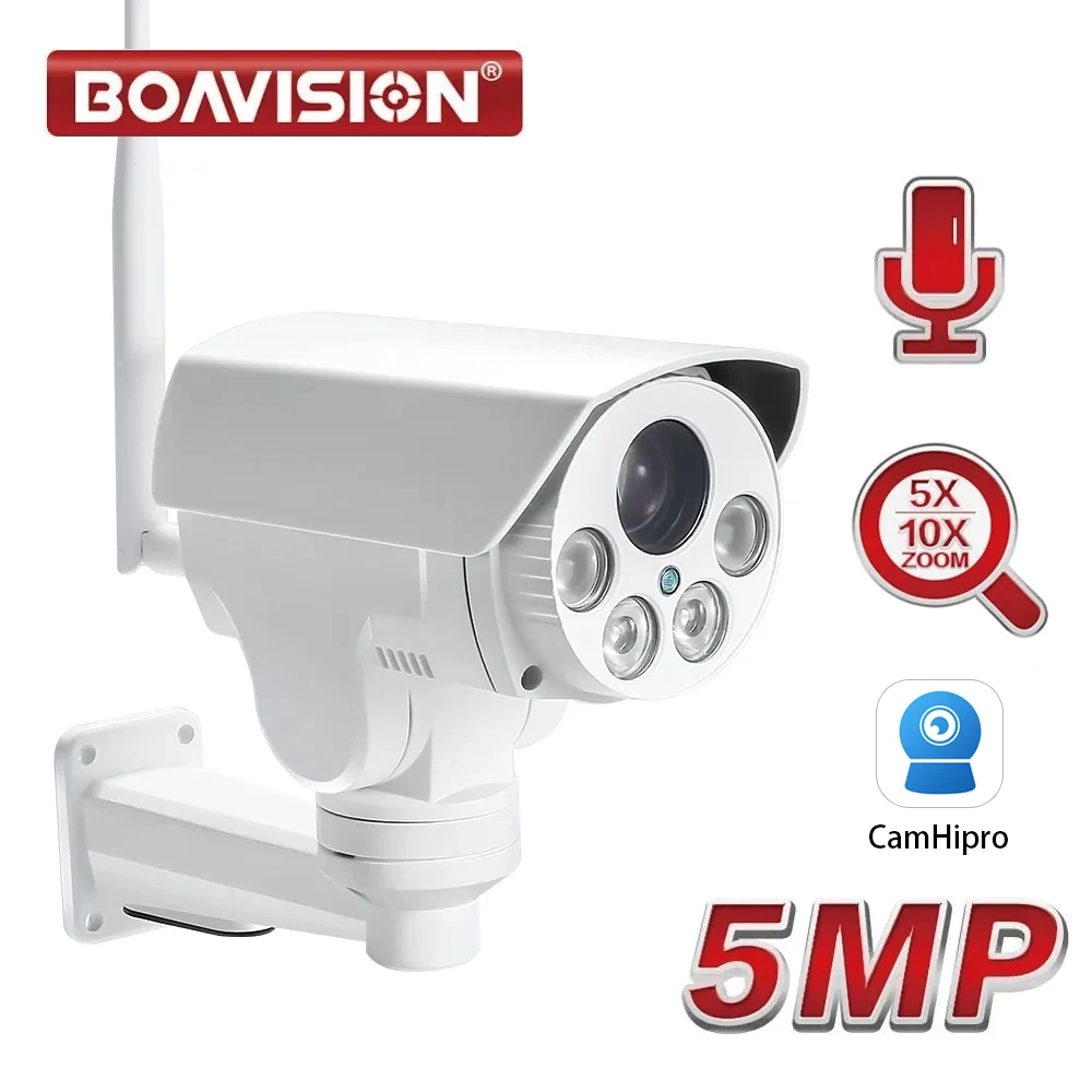 

HD 5MP Wifi PTZ IP Camera Wireless 5X 10X Optical Zoom Bullet Audio CCTV Security Cameras Outdoor IR 50M P2P CamHi