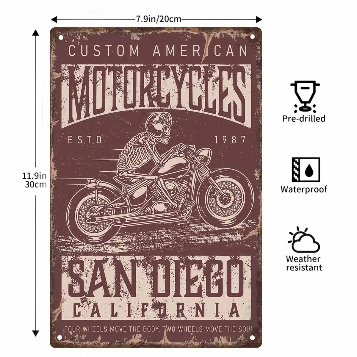 2D FLAT 1pc Custom American Motorcycles San Diego California Vintage Metal Wall Sign Decoration for Home Cafe Garage And Garden