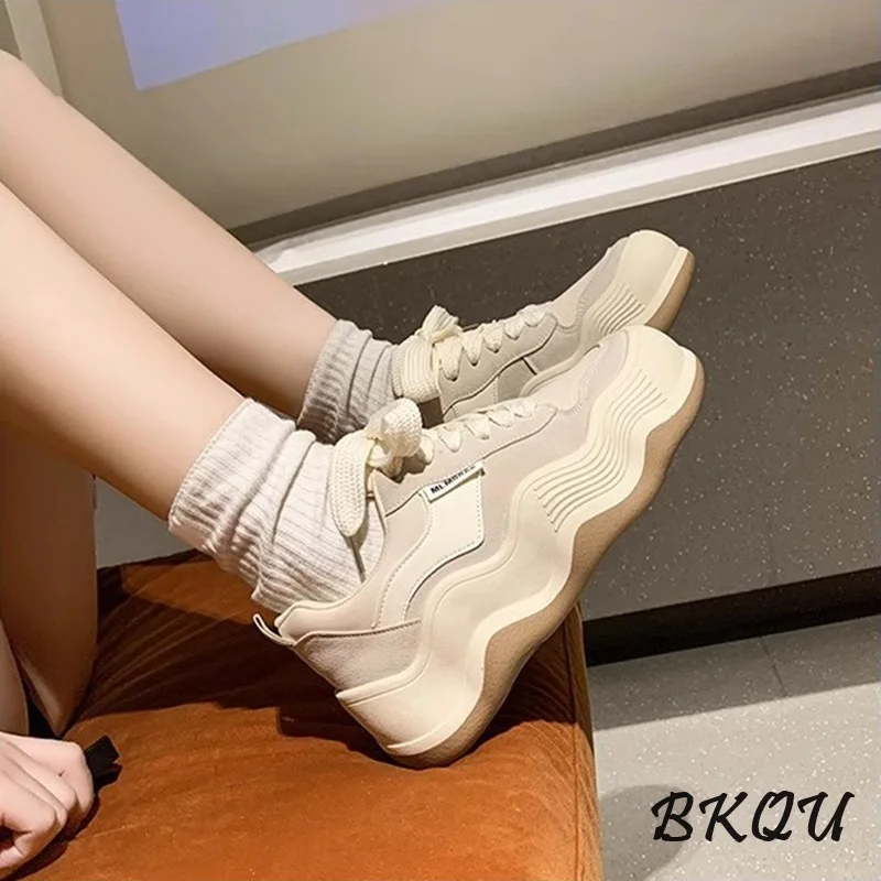 BKQU 2024 Spring New Trend Wave Thick Soled Canvas Women Sports Japanese Bread Casual Board Shoes