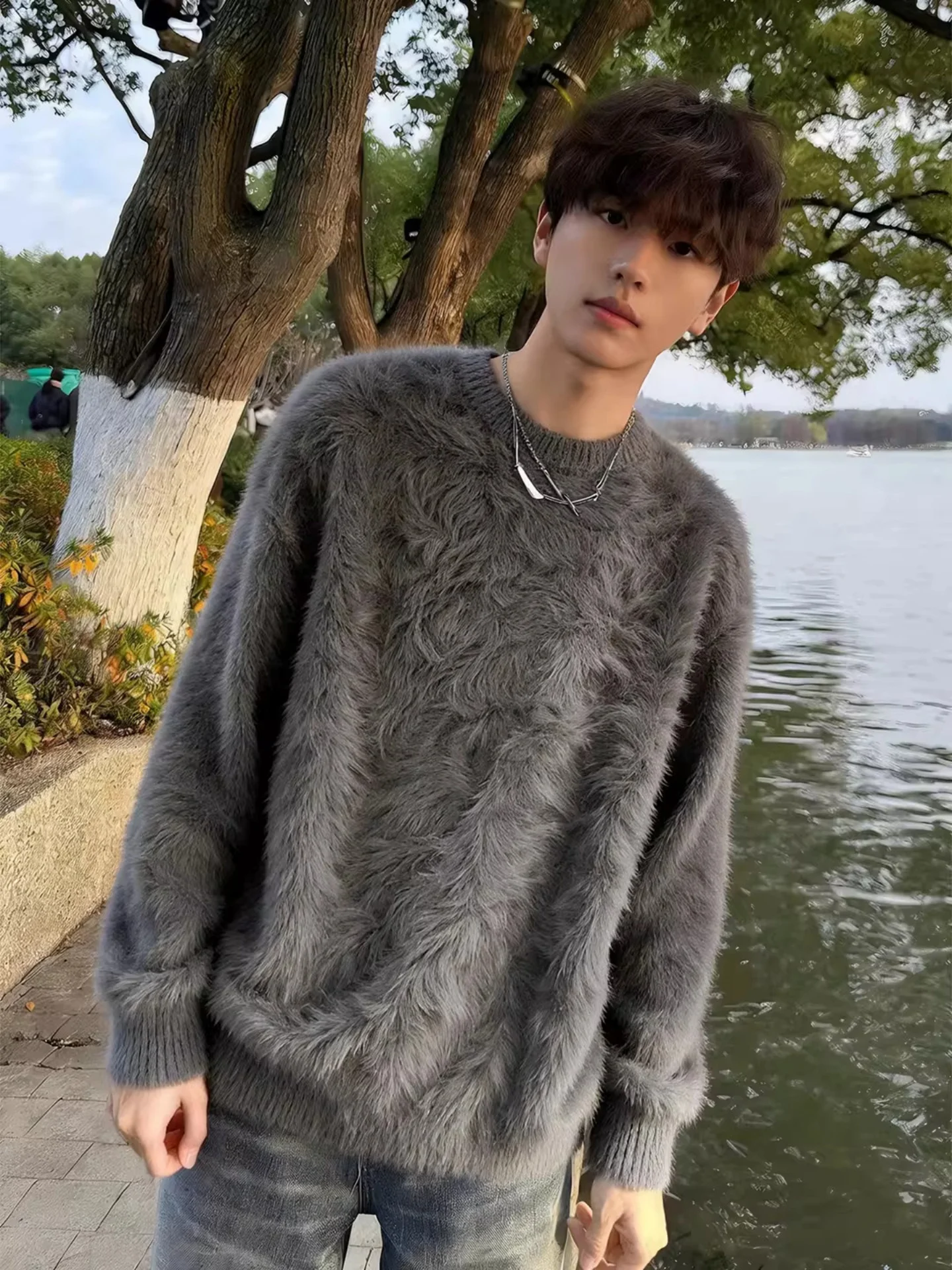 

Мужской вязаный свитер Deep ey из мутоновой шерсти, зимний, для отдыха, базовый слой, мягкий, из волокна Coolmax, с длинными рукавами, круглый вырез...