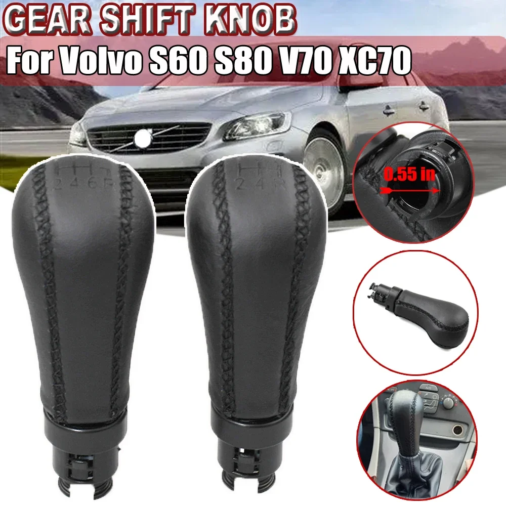 Black Leather Gear Shift Knob For Volvo S60 S80 V70 XC70 Sewing Leather 5/6 Manual Shifter Lever Pen Car Styling Accessories