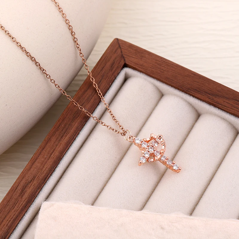 FTCY Rotatable Crown Cross Necklace for Women Minimalist Luxury Cross Chain Christian Jewelry Prayer Gift - Image 5