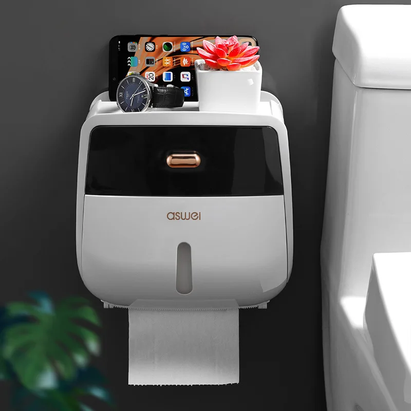 Bathroom Tissue Holder Double Layer Wall Mounted No Drill Waterproof Creative Paper Towel Rack
