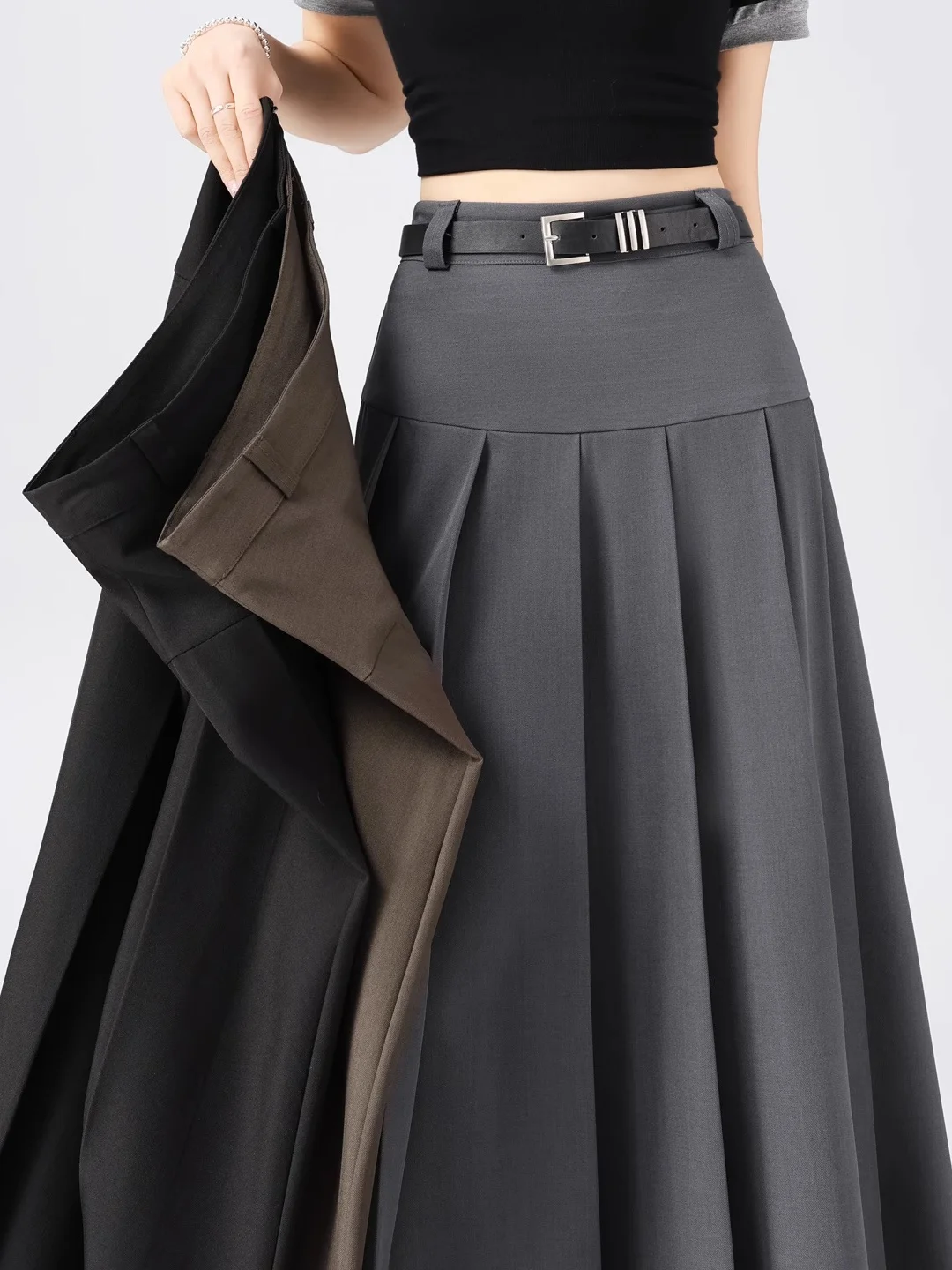 

Женская плиссированная юбка-миди А-силуэта с высокой талией, весна-лето 2026, новая модель, стройнящая, скрывающая бедра, с вставками