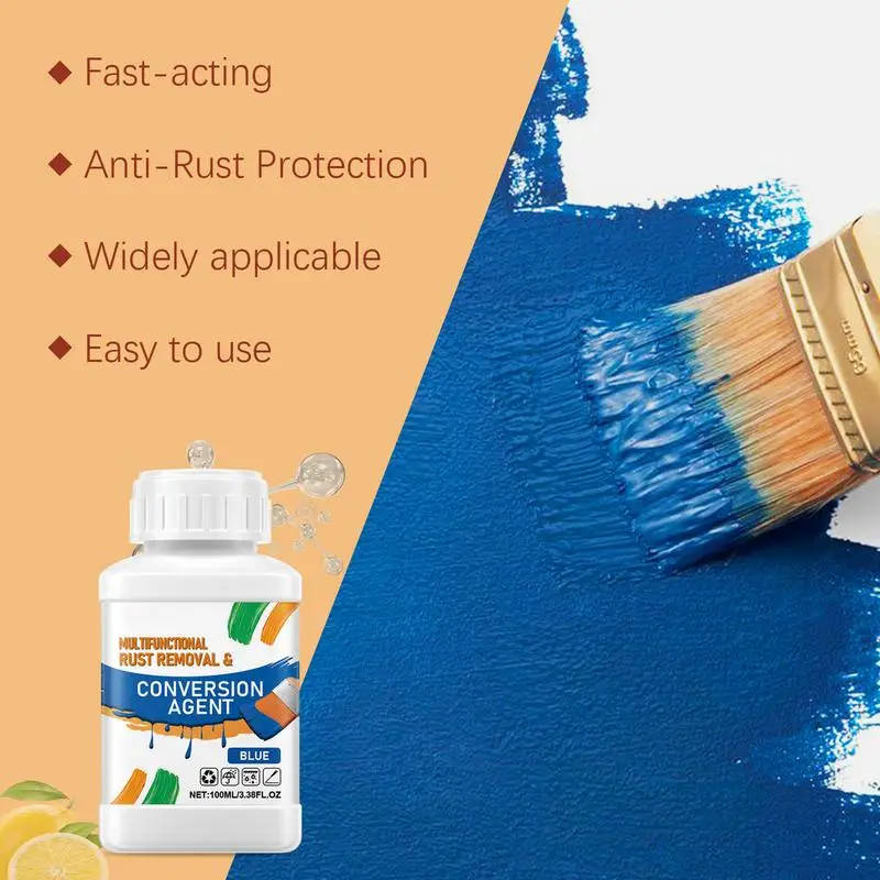 

Metal Rust Remover Converting Agent 100ml Multi-Purpose Rust Remover Agent With Brush Water-based Metal Renovation Liquid