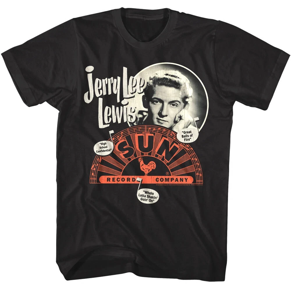 Jerry Lee Lewis Song Titel Herren T-Shirt Sun Records Great Balls of Fire Label Lässige atmungsaktive Y2K Harajuku Herrenbekleidung