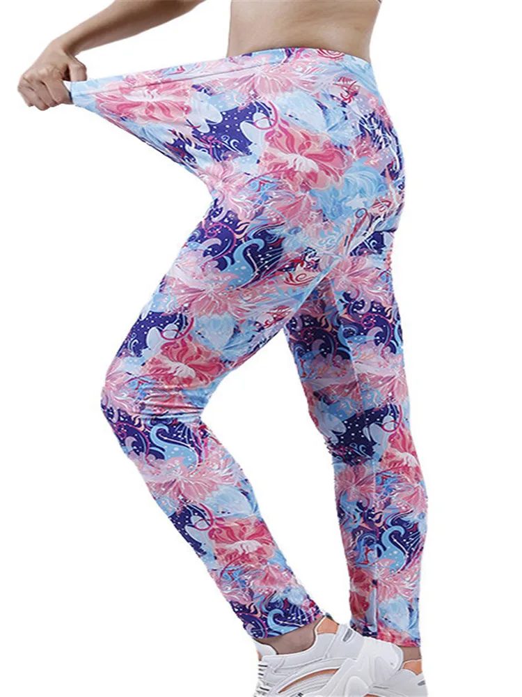 VISNXGI Yoga Pants Women Leggings Workout Sport Fitness Running High Waist Gym Elastic White Blue Floral Printing New Clothing