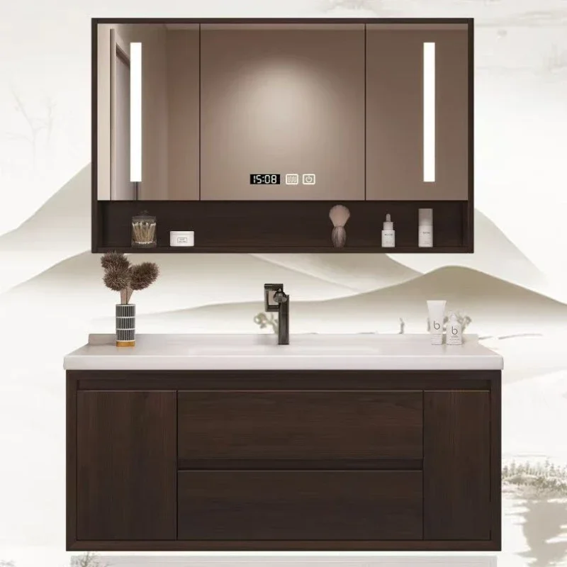 Smart Light Simple Bathroom Cabinets Vanity Mirror Wall Home Furniture Extraction Hole Bathroom Cabinets Luxury Miroir De Salle