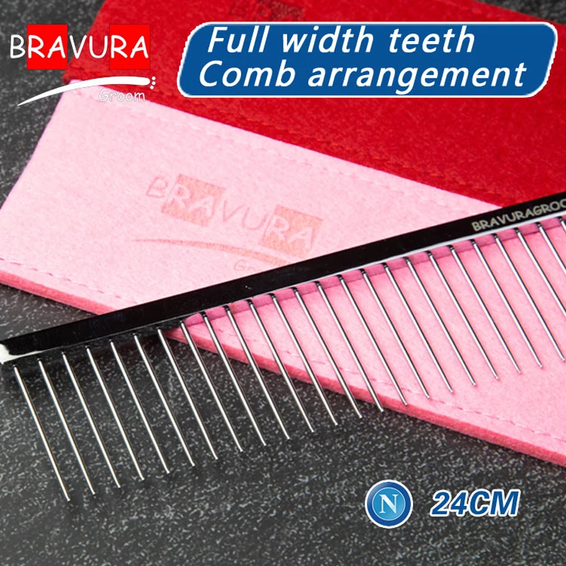 BAVURA Pet Dematting Comb - Stainless Steel Pet Grooming Comb for Dogs and Cats Gently Removes Loose Undercoat, Mats, Tangles a