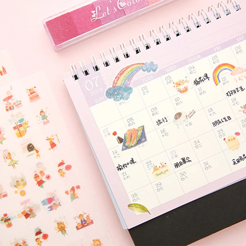6 Sheet Cute Personality Creative Cartoon Small Fresh Transparent Stickers Student Diary Diy Scrapbook Kawaii Gift Stationery