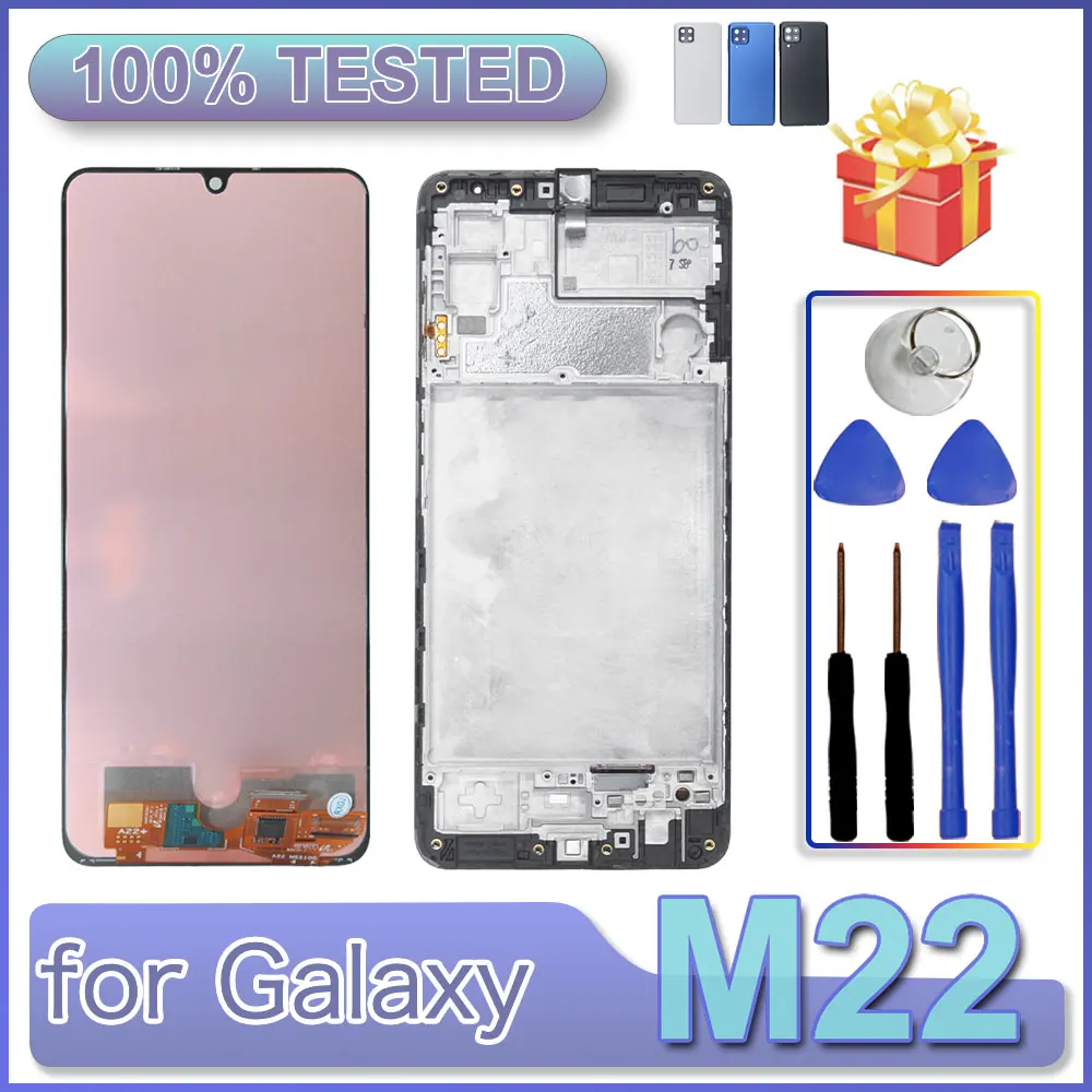 LCD para Samsung Galaxy M22 pantalla LCD MONTAJE DE REPUESTO DE digitalizador con pantalla táctil para Samsung M22 M225 M225FV LCD con marco