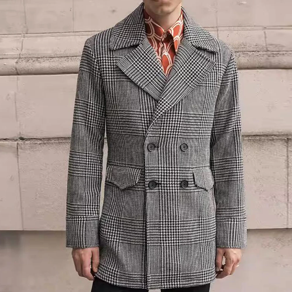 

Classic Houndstooth Suit Men 1 Piece Double Breasted Plaid Tweed Blazer Outfits Smart Casual Coat Regular Groom Wedding Tuxedos