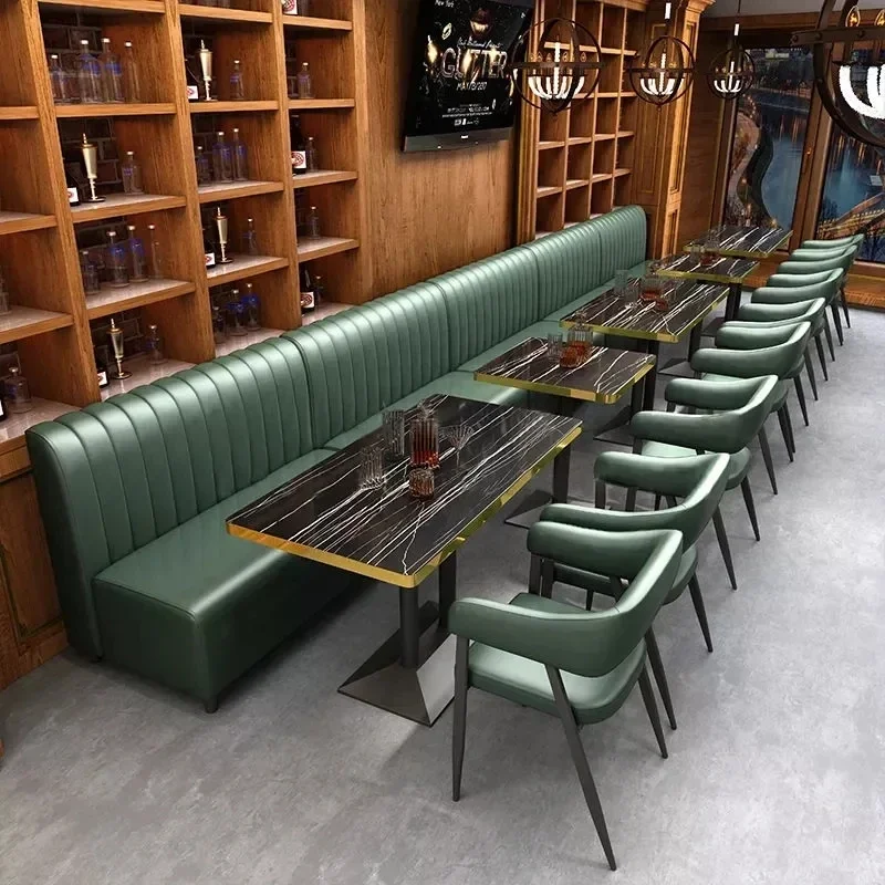 Modern Marble Dining Table & Chairs Set Custom Colors Metal & Leather Booth for Cafe & Bistro Furniture