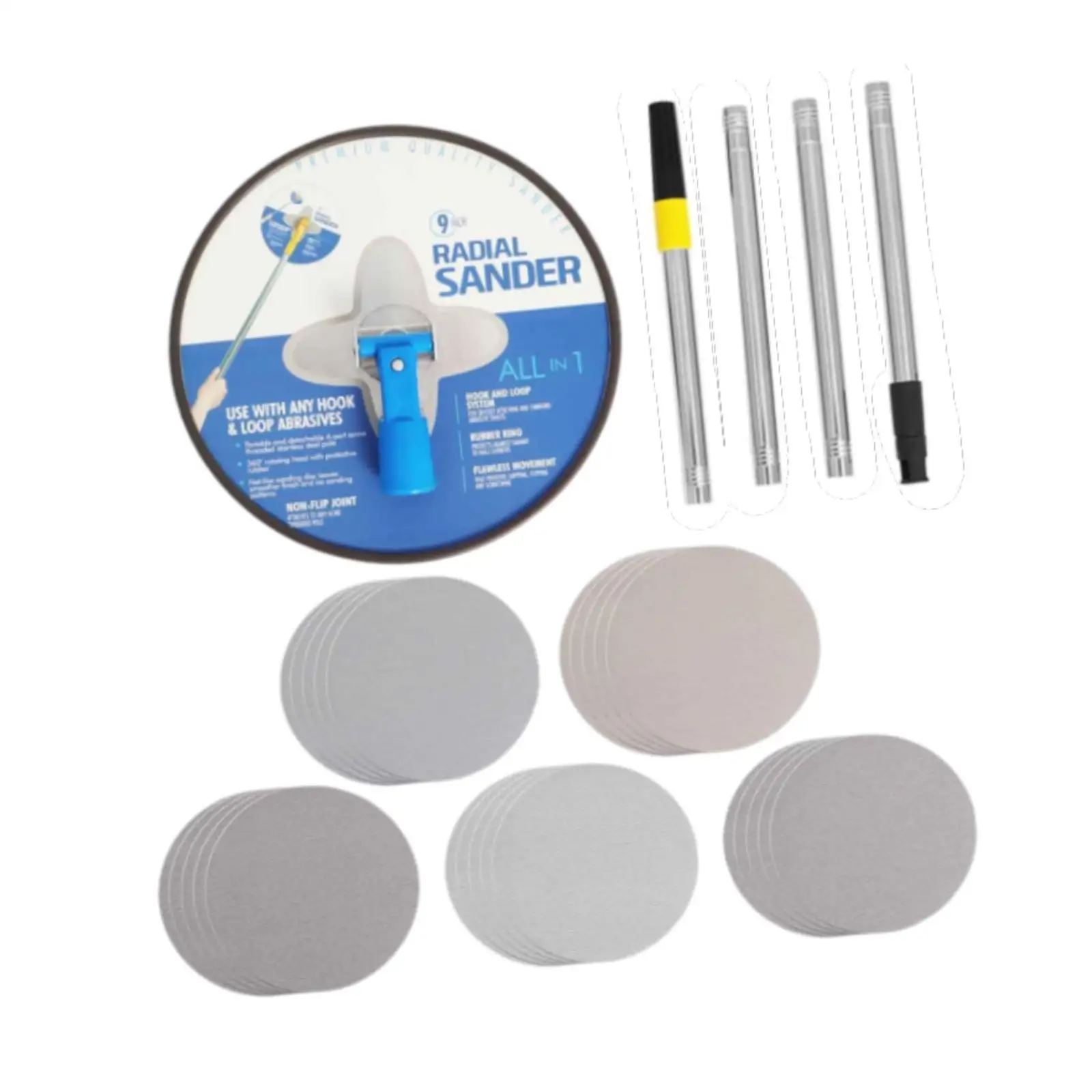 Manual Drywall Sander with Extension Rod for Walls and Ceilings Multifunctional 360 Degree Rotating Sanding Tool 9inch Round