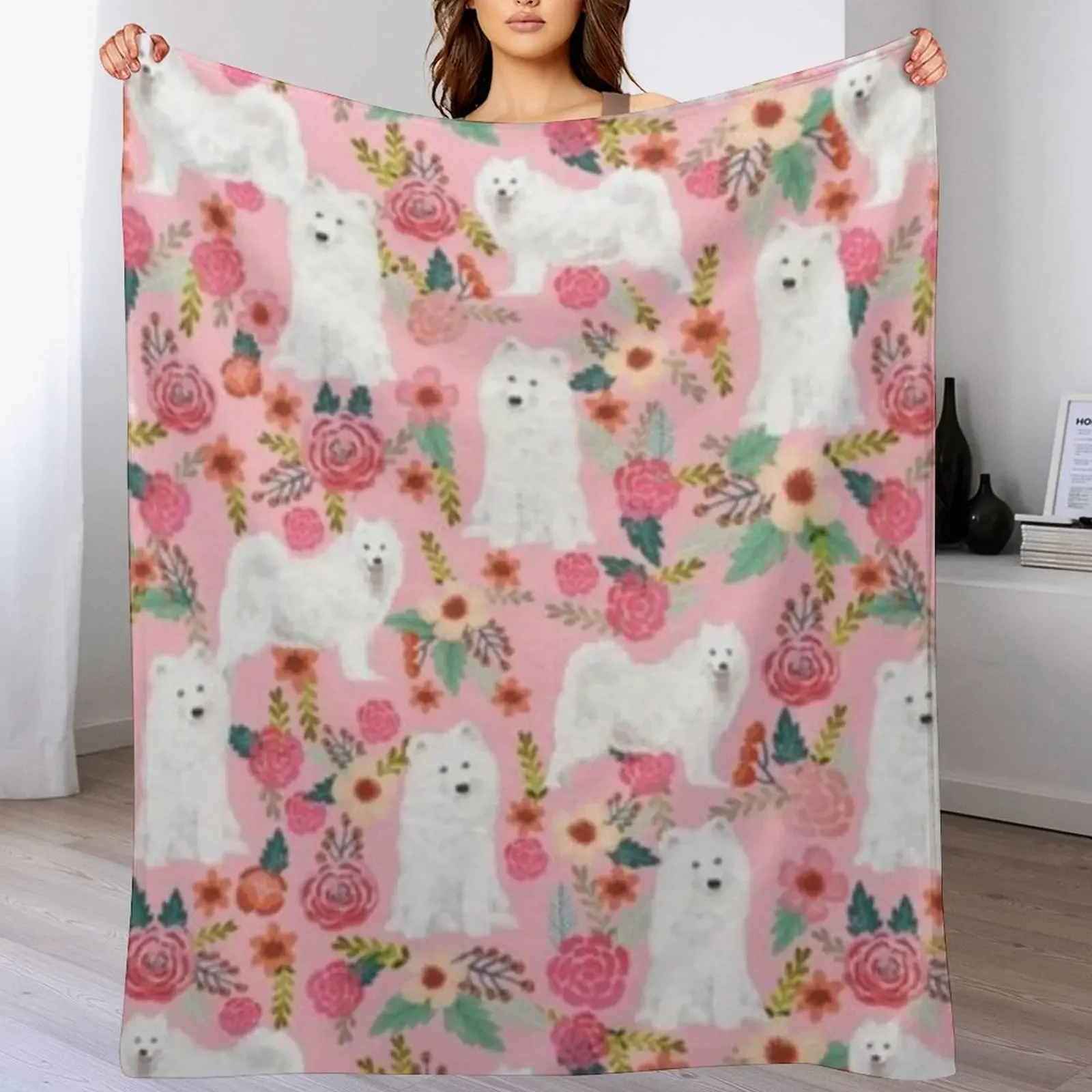 SAMOYED Throw Blanket Wrinkle Resistant Lightweight Blanket