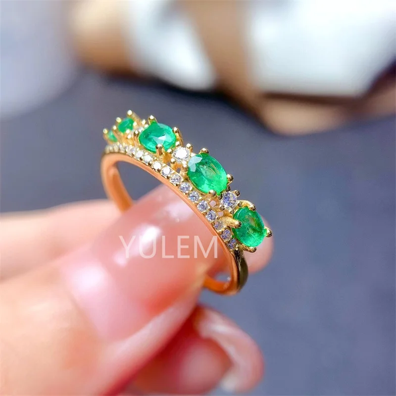 

YULEM Jewelry Classic Emerald Engagement Ring for Woman 4*3mm Natural Emerald Ring 925 Silver Emerald Jewelry