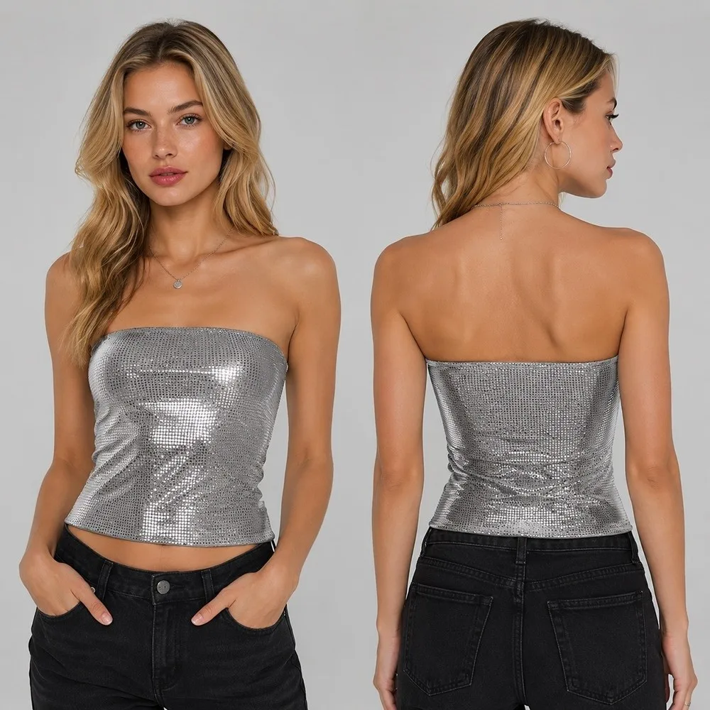 Sequin Applique Sequin Tank Top Stretch Skinny Fit Sleeveless Party Clubwear Vest Backless Classic Cut Shiny Sequins Cami