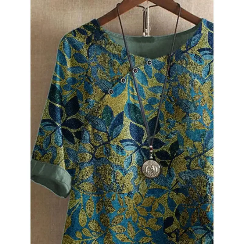 

Новая женская футболка с коротким рукавом из хлопка и льна с принтом в стиле ретро, лето 2025