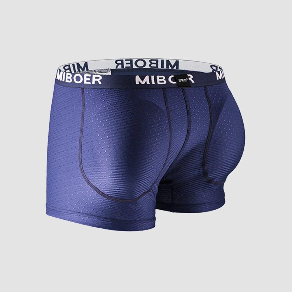 Men's Boxy Underwear with Plump Lifted Buttocks Breathable Detachable Bra Cup Hip Pad Fake Butt Sponge Bulge Pouch Boxer Shorts