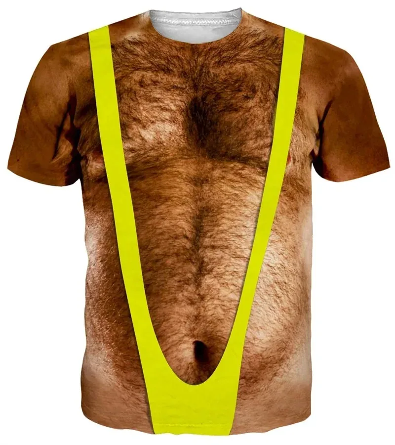 Men's Funny Muscle Body Ugly Chest Hair 3D Printed T Shirt Short Sleeve Streetwear Novelty Casual Creative Designer Tee TopsGift