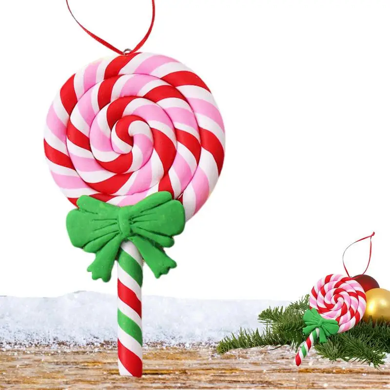 Christmas Lollipop Ornaments Christmas Hanging Decoration Candy Cane Red White Candy Lollipop Candy Polymers Clay Ornaments