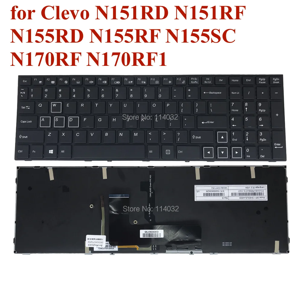 N155SC US English Backlit Keyboard for Clevo N150RF1 N150RF1-G N155SD N151SC N151RD N151RF N155RD N155RF MP13H83USJ430D black