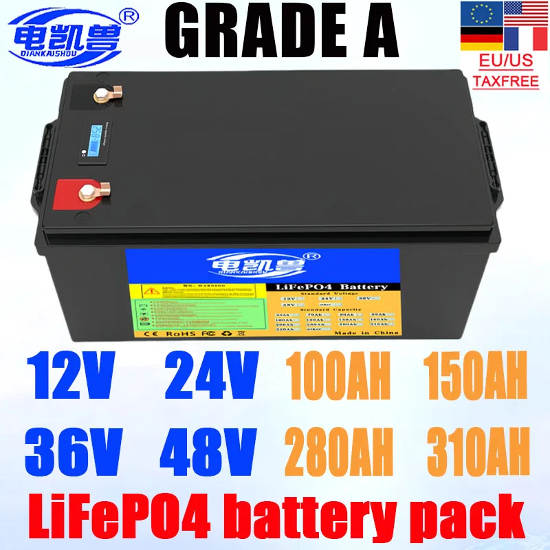 

New 12V 24V 48V 310ah 200ah 150ah 100ah Lifepo4 Battery Pack Lithium Iron Phosphate RV Marine Large Yang Rechargeable Battery