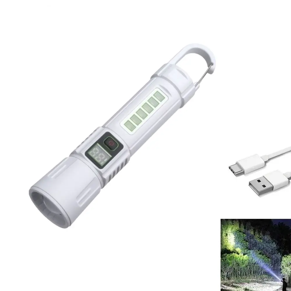 Red Blue Warning Light Zoomable Flashlight Portable Hook Waterproof Rechargeable Flashlight Type-C fast charging