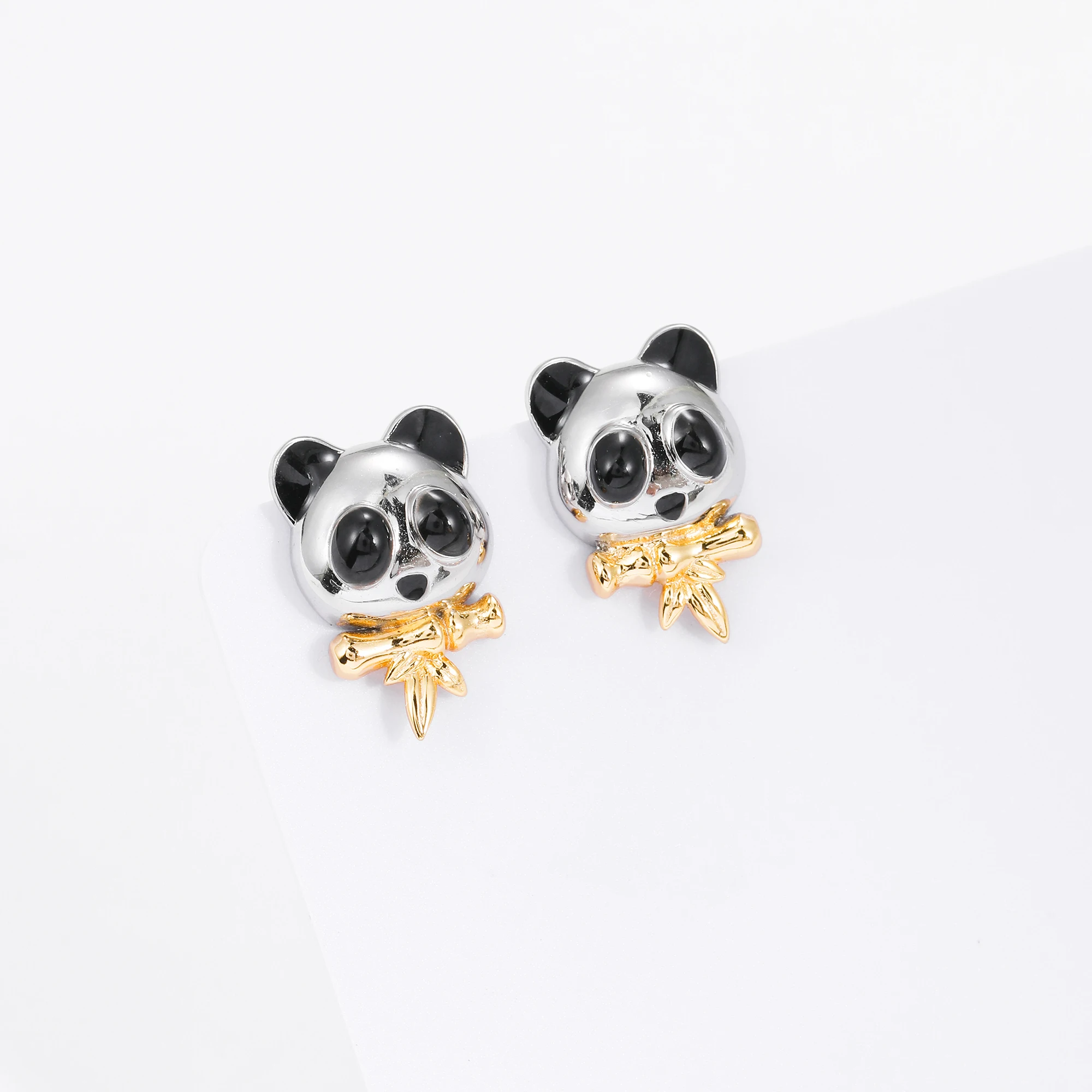 HAIKE Original S925 Sterlin Silver Gold Plated Two tone Jewelry Exquisite and Small Big Eyed Panda Stud Earrings Women and Girls