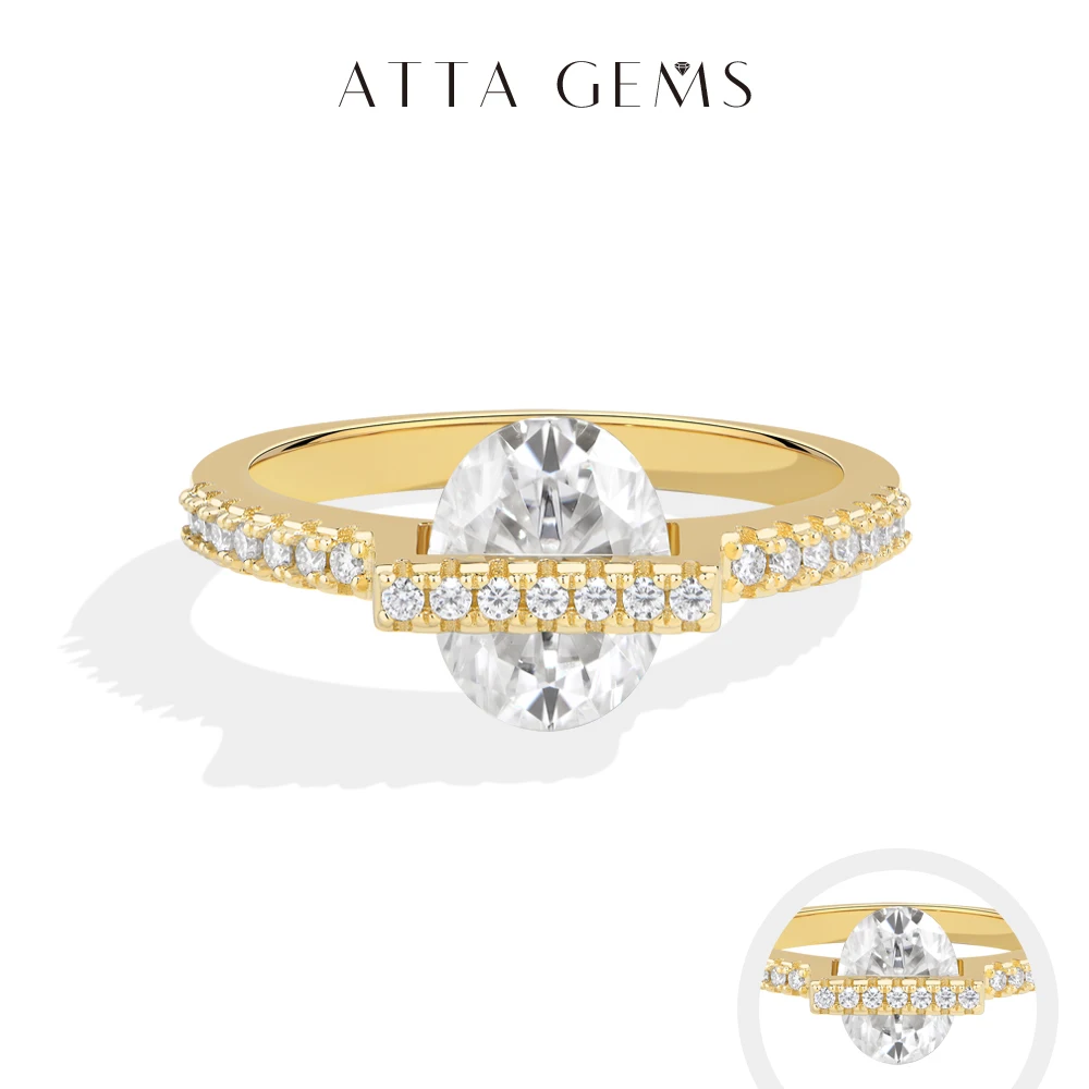 

ATTAGEMS Horizontal Bar Oval Cut Moissanite Rings S925 Silver Sweet Romantic 2.0CT Engagement Ring for Women Anniversary Jewelry