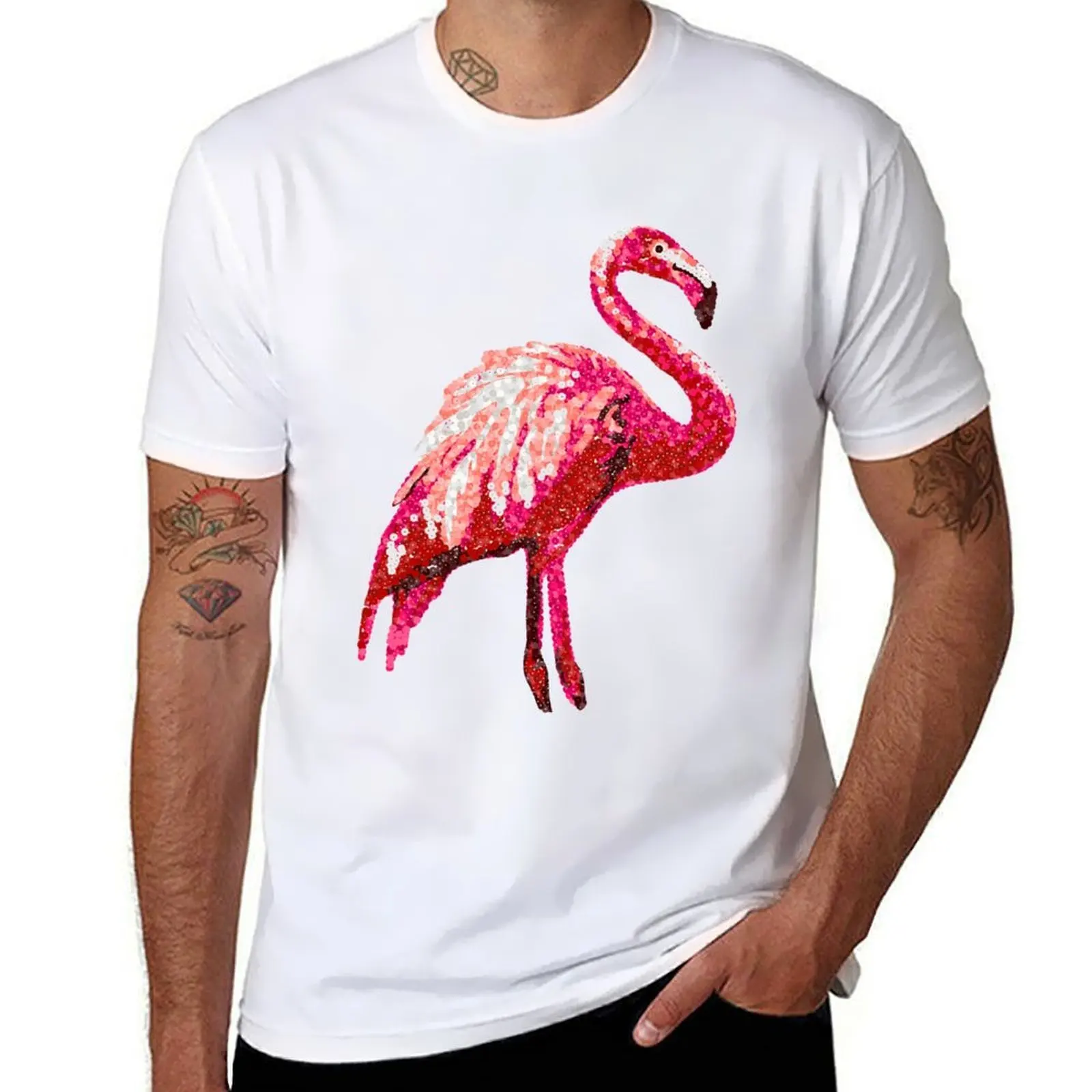 

Sequin Printed Tropical Flamingo Bird T-Shirt anime tshirt t shirts for man graphic vintage T-Shirt