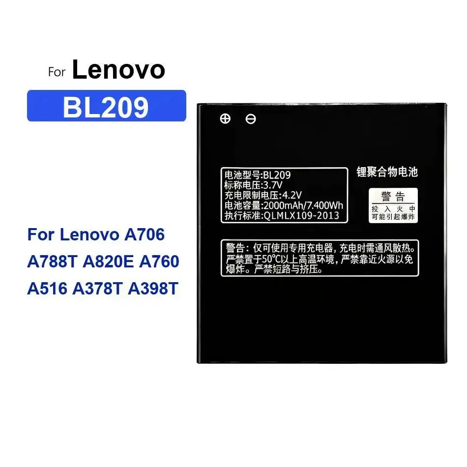 

Mobile Phone Battery For Lenovo A706 A788T A820E A760 A516 A378T A398T BL209 Reliable Replacement High Compatibility 2000Mah