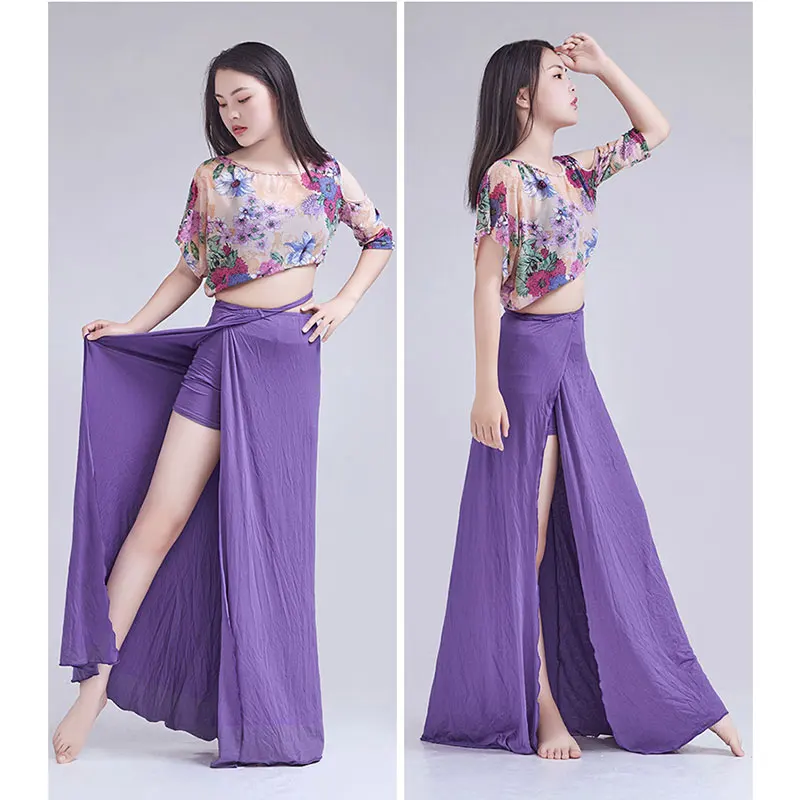 Women Oriental Belly Dance Top Split Skirt Training Suit Adult Elegant Performance Clothes Set Dancewear Bellydance Lesson Wear