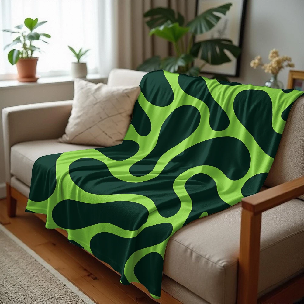 Green Fluid Swirls Lightweight Microfiber Soft Christmas Fleece Blanket Warm Cozy Throw for Bed Sofa Office Travel All Season