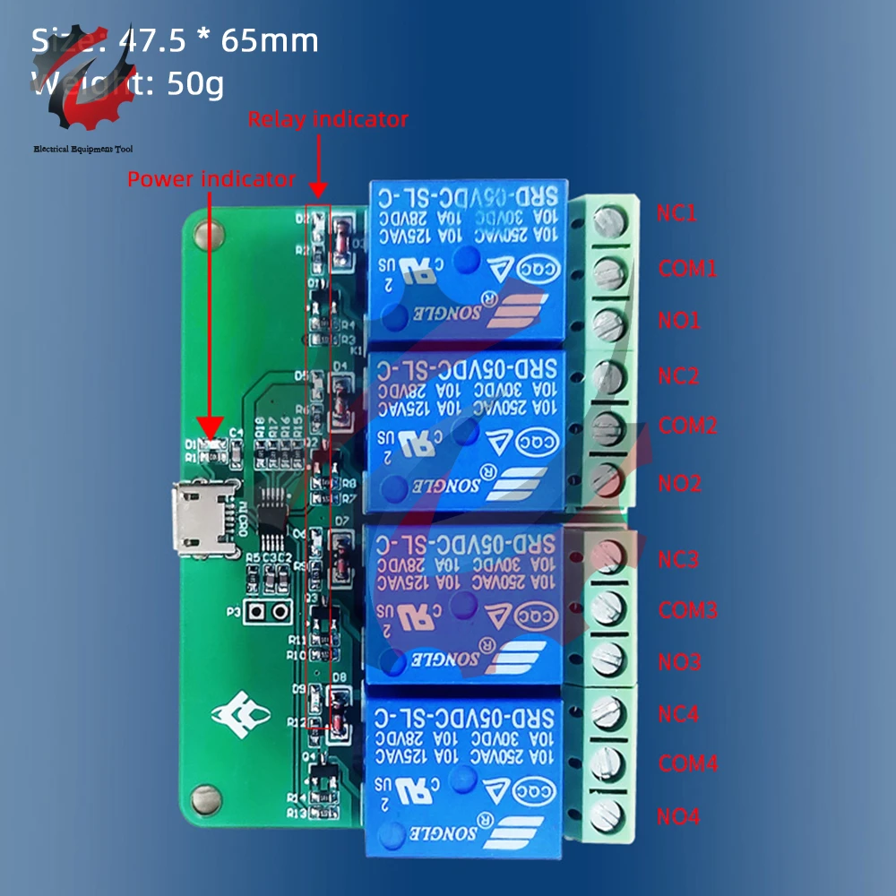 Il modulo Micro relè senza unità HID USB 5V a 1/2/4 canali può controllare il relè On and Off sulla protezione di sicurezza laterale del Computer