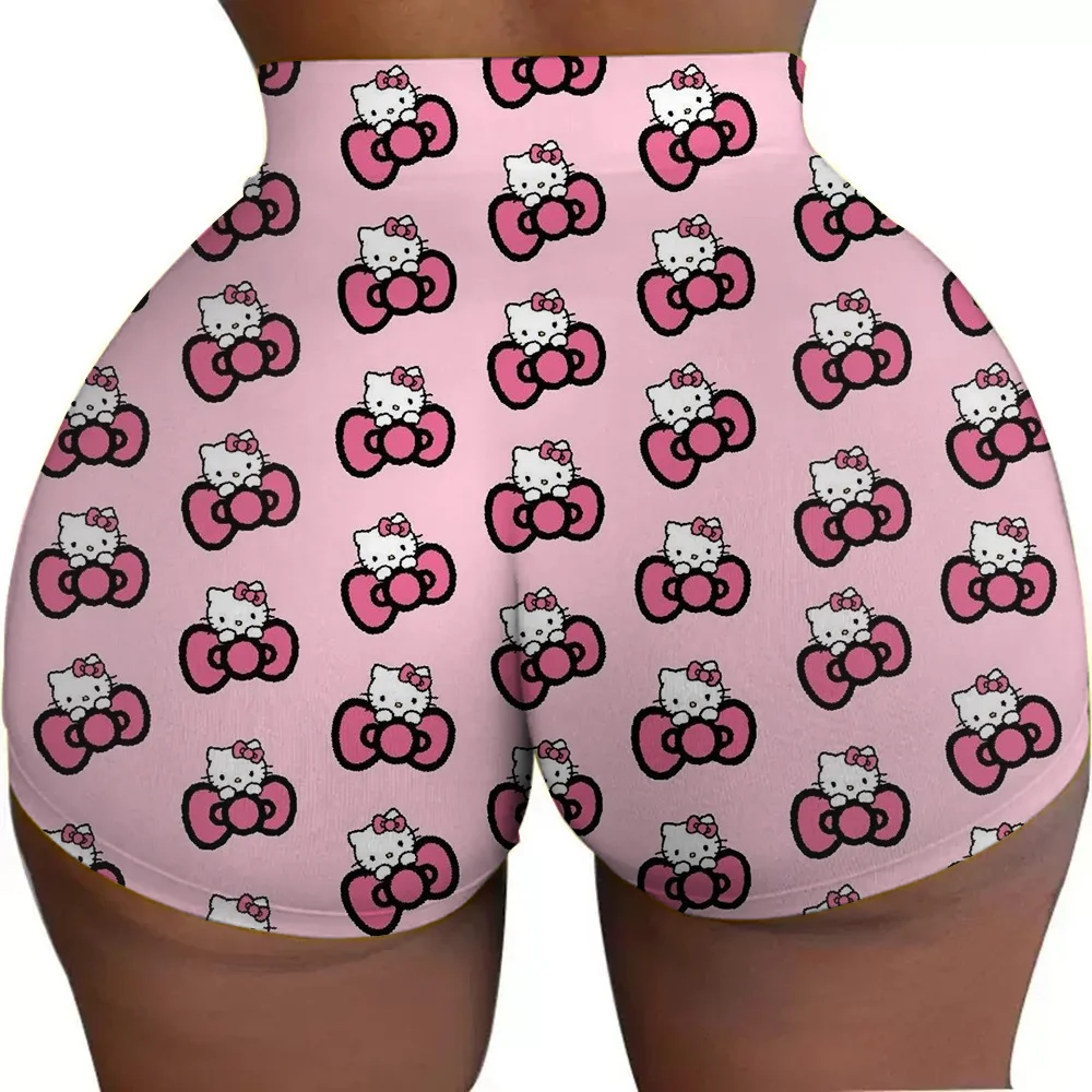 カスタムハローキティかわいい漫画バイカーランニングワークアウトショーツ女性のためのアニメジムアスレチックヨガショーツ