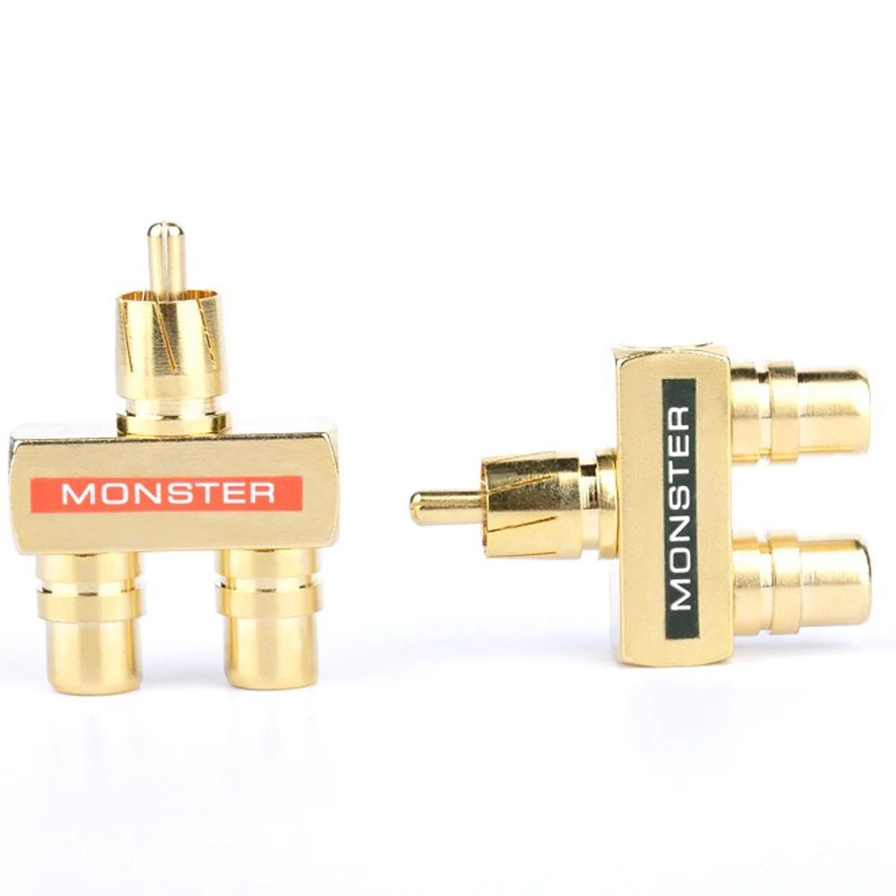 1 RCA Laki-laki Ke 2 RCA Perempuan Berlapis Emas Tembaga AV Audio RCA Satu dari Dua Satu Laki-laki dan Dua Perempuan Adaptor