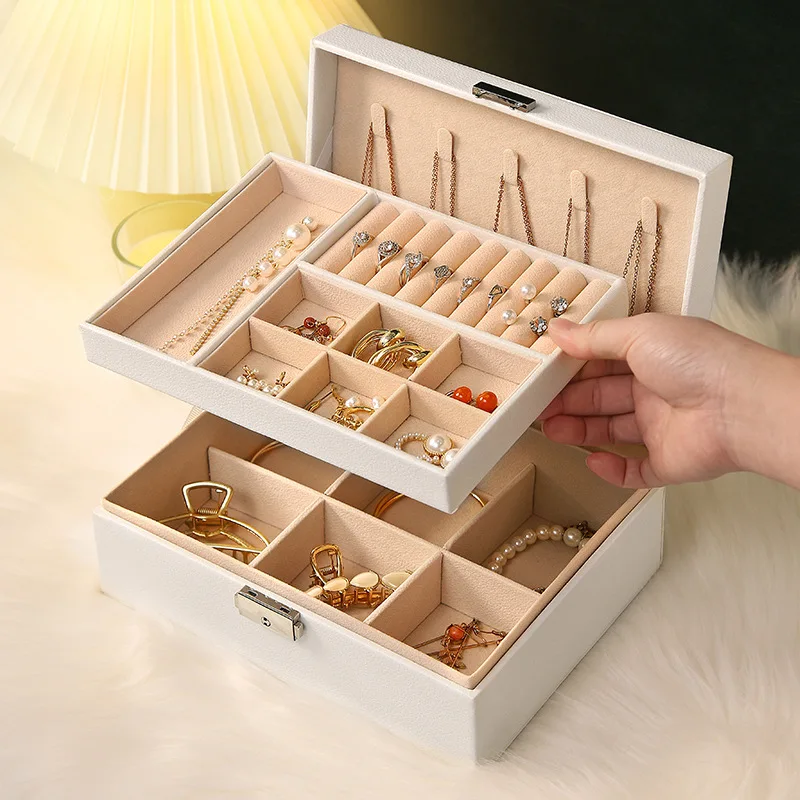 Portable Princess Cosmetics Box Small Simple Earrings Bracelet Ring Double-layer Jewelry Box Necklace Storage Box