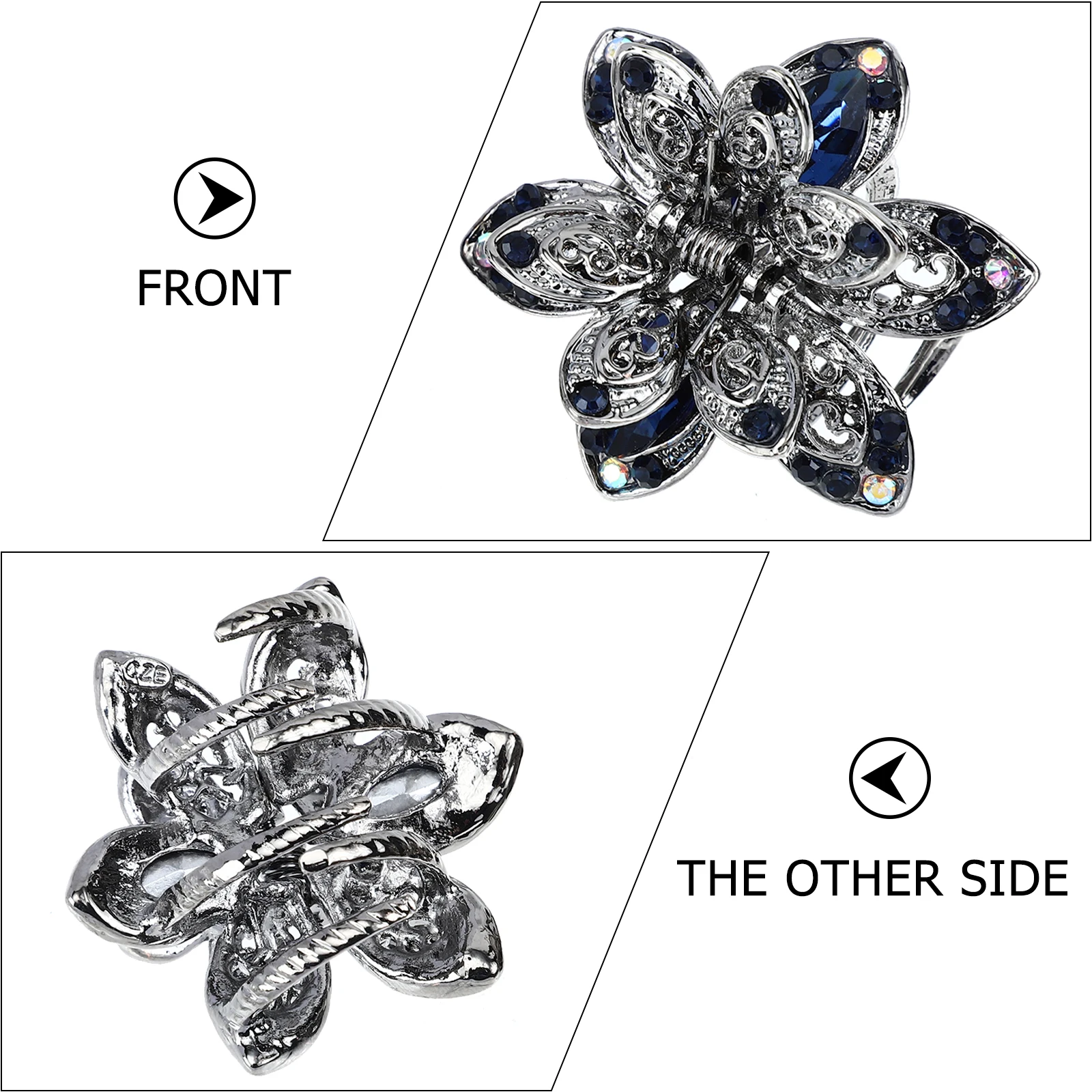 

2pcs Alloy Claws Crystal Hollow Metal Jaw Clips Lightweight Non-Slip Hair Accessories For Women Easy To Use