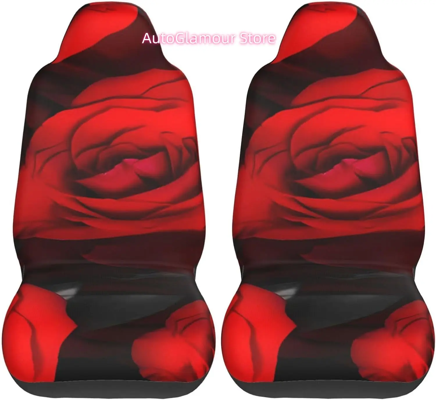 Red Rose Romantic Flower Universal Car Seat Covers 2-Piece Set - Stretch-to-Fit Front Seat Protectors for Cars, Trucks & Suvs |