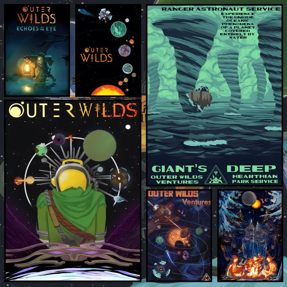 Game O-Outer Wilds Poster Waterproof PVC Wall Poster, Peel-and-Stick HD Art for Living Room, Bedroom and Shop