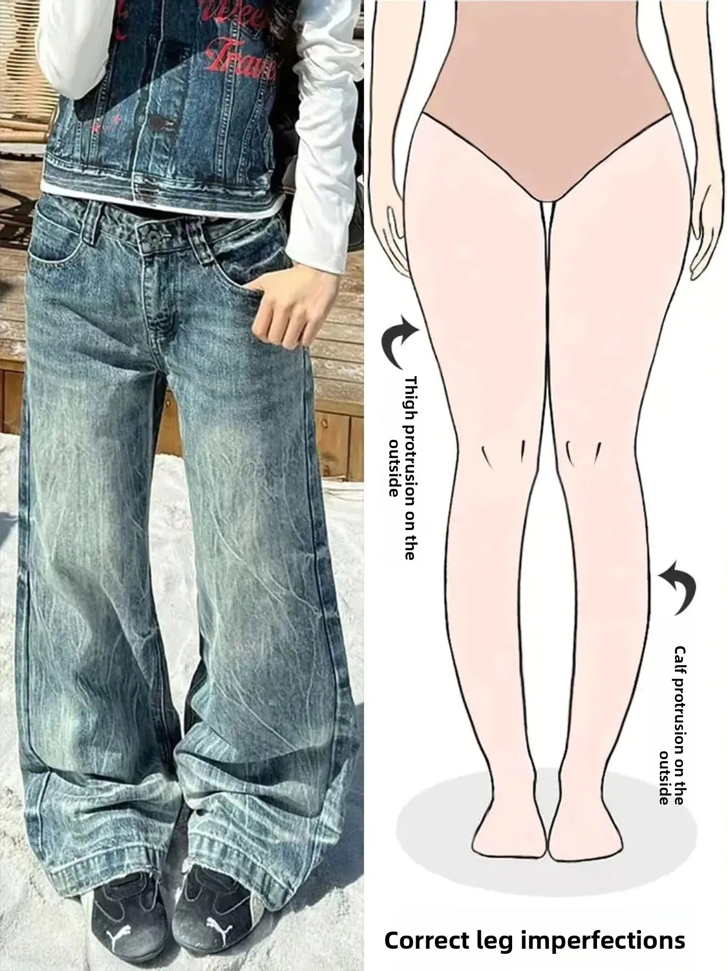 

Женские джинсы в ретро-стиле, рваные, расклешенные, с эффектом похудения, для фигуры типа «груша», в уличном стиле, осень-зима