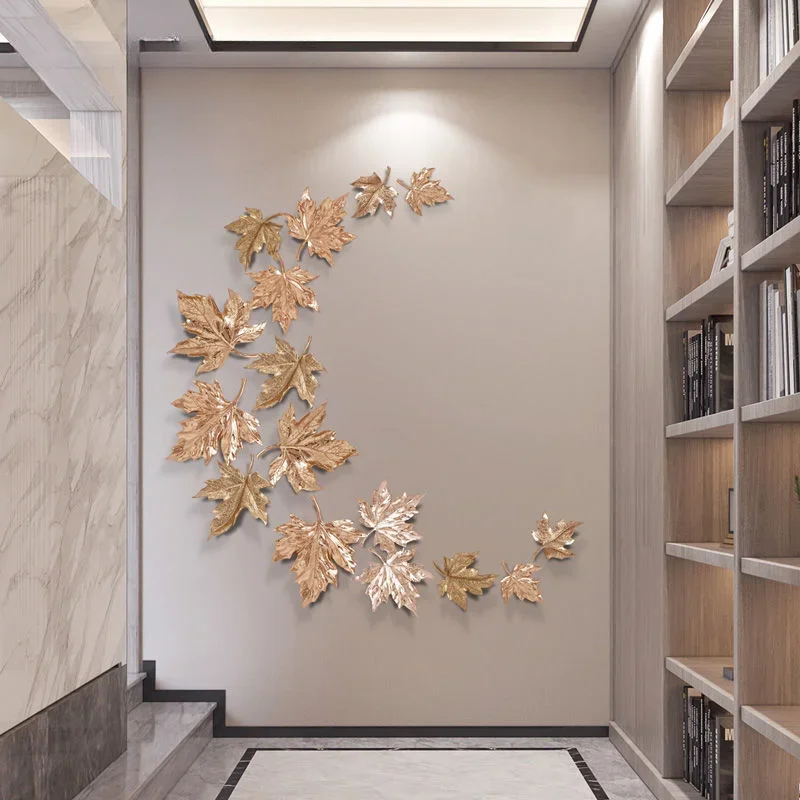 European Fengshui Home Livingroom Wall Hanging Resin Maple Leaf Mural Crafts Porch Sofa Background Sticker Decoration