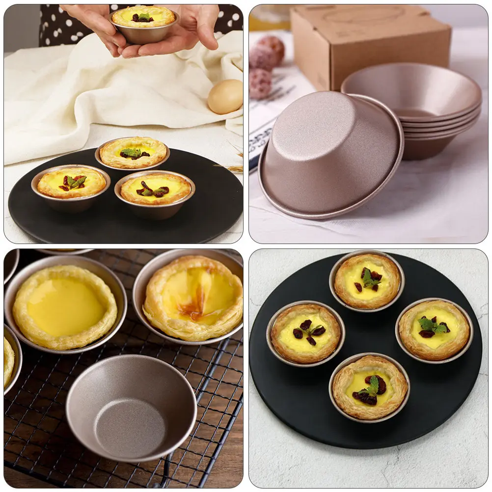 

4Pcs Carbon Steel Mini Tart Molds Set Nonstick Baking Cups for Egg Tarts Pudding Jelly Custard Cakes Muffins Pie Desserts
