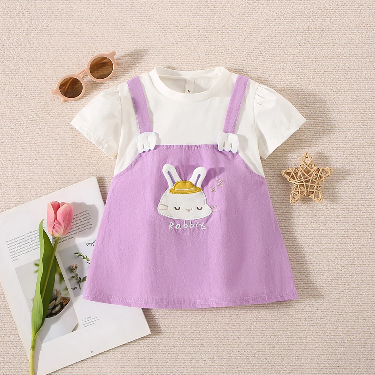 Summer New Children\'s Clothing For Girls Baby Girls Short Sleeved Dress Cartoon Rabbit Korean Version Princess Dress