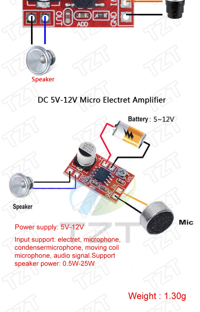 1/3 Stück DC 5V-12V Mikro-Elektret-Verstärker MIC Kondensator Mini-Mikrofon-Verstärkerplatine – Detail 2