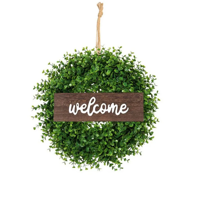 

Green Eucalyptus Wreath With Welcome Sign Artificial Eucalyptus Wreath Farmhouse Home Decorations Greenery Door Wreath 50cm