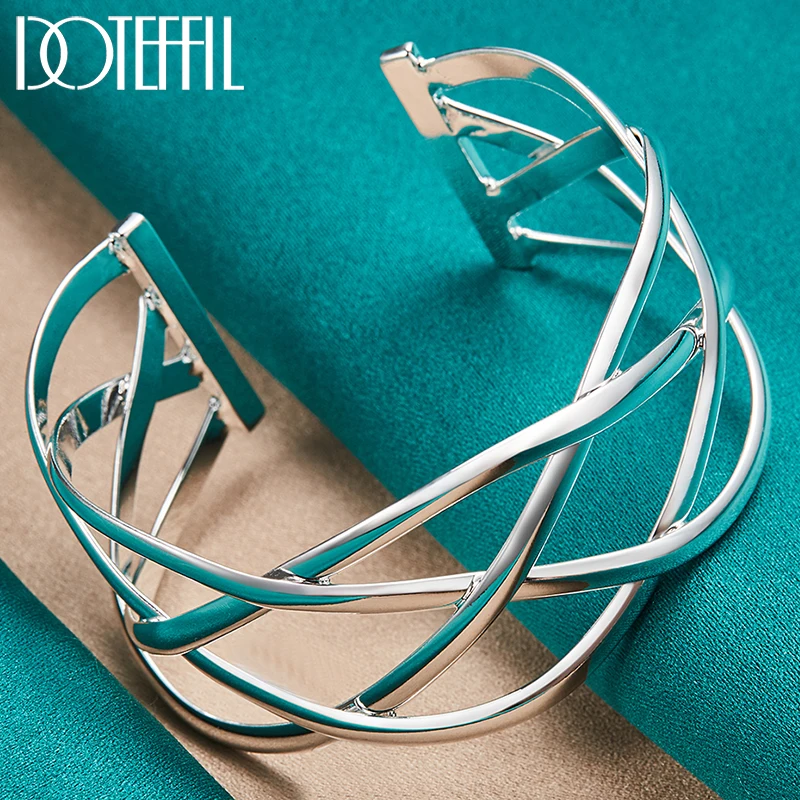 

DOTEFFIL 925 Sterling Silver Interweave Bangles Bracelet For Man Woman Wedding Engagement Party Fashion Jewelry