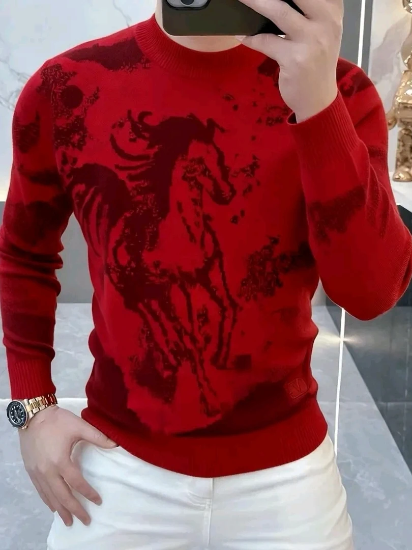 

Мужской вязаный свитер с круглым вырезом, зимний, модный, повседневный, высокого качества, персонализированный, новинка года