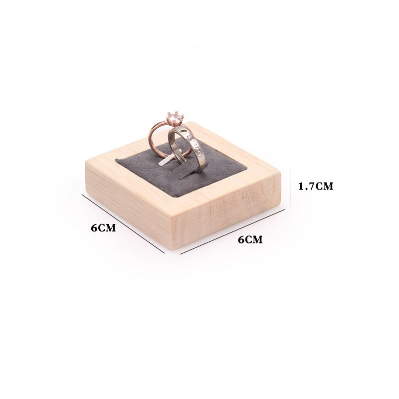 Mini Square Wood Jewelry Ring Display Holder Stand Showcase Organizer Shelf 6x6cm